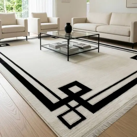 Koberec DFH34-2 s elegantním geometrickým okrajem, šedý a černý Šířka: