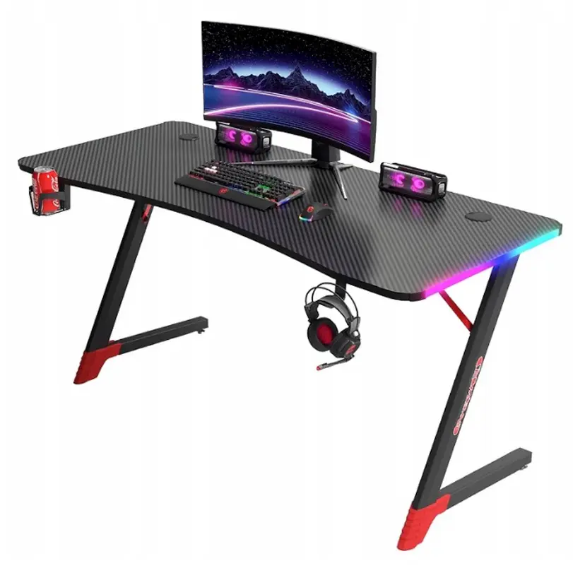 Černý herní stůl, PC stůl s RGB LED osvětlením Šírka: