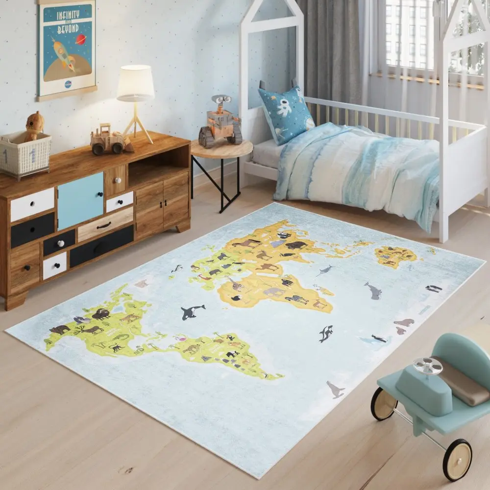 Dětský koberec s mapou světa a zvířátky Šířka: