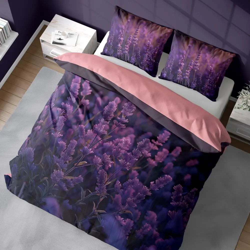 Nemačkavé ložní povlečení s levandulí z mikrovlákna 3 časti: 1ks 200x220 + 2ks 70x80