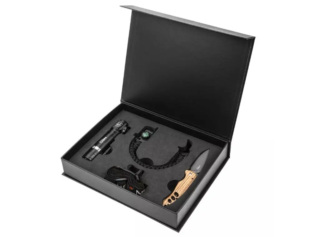3dílná sada NEO TOOLS čelovka, náramek 5 v 1, skládací nůž