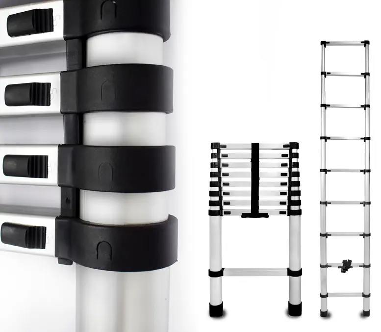 Hliníkový teleskopický žebřík, 9 stupňů, 2,6 m, max. zátěž 125 kg