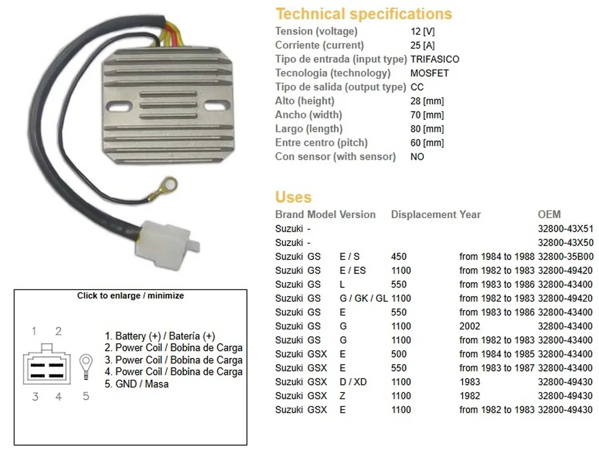 DZE regulátor napětí SUZUKI GS 450E/S 84-88; GS 500 84-85; GS 550 83-87; GS 1100E/ES/G 82-87; GSX 1100E/Z/D 82- (ESR090,ESR100) (32800-34210) (ESR090)