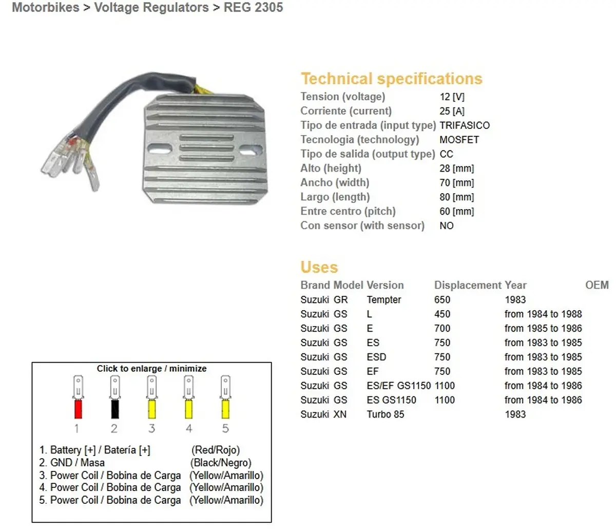 DZE regulátor napětí SUZUKI GS 450L 84-88; GS 700E 85-86; GS 750ES/EF/ESD 83-85; GS 1100ES/EF 84-86; GR 650 TEMPTER 83 (ESR130,RGU-301) (DZE)