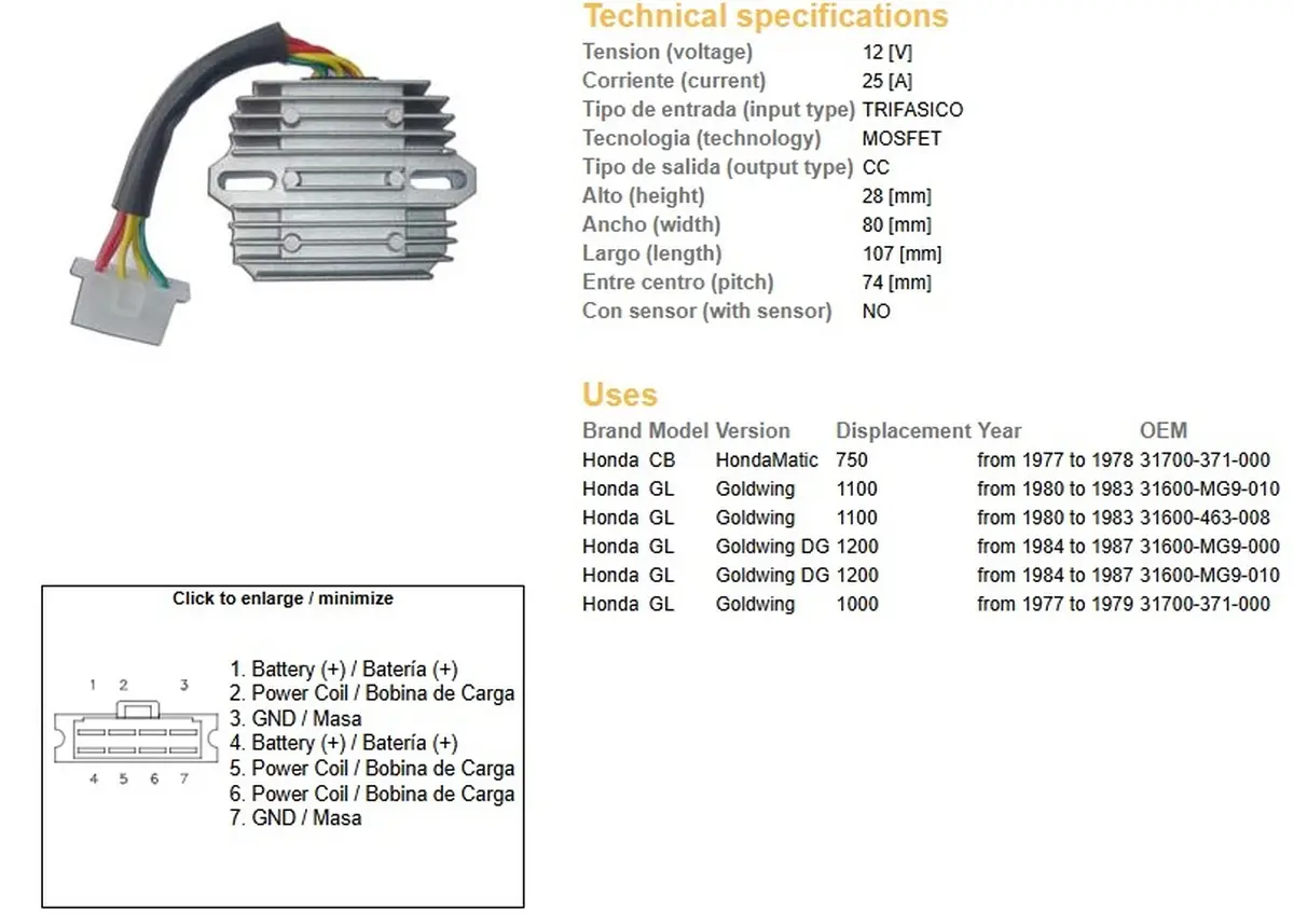 DZE regulátor napětí HONDA GL 1000 77-79; GL1100 80-83; GL1200 84-87 (ESR290) (DZE regulátor napětí HONDA GL 1000 77-79; GL1100 80-83; GL1200 84-87)
