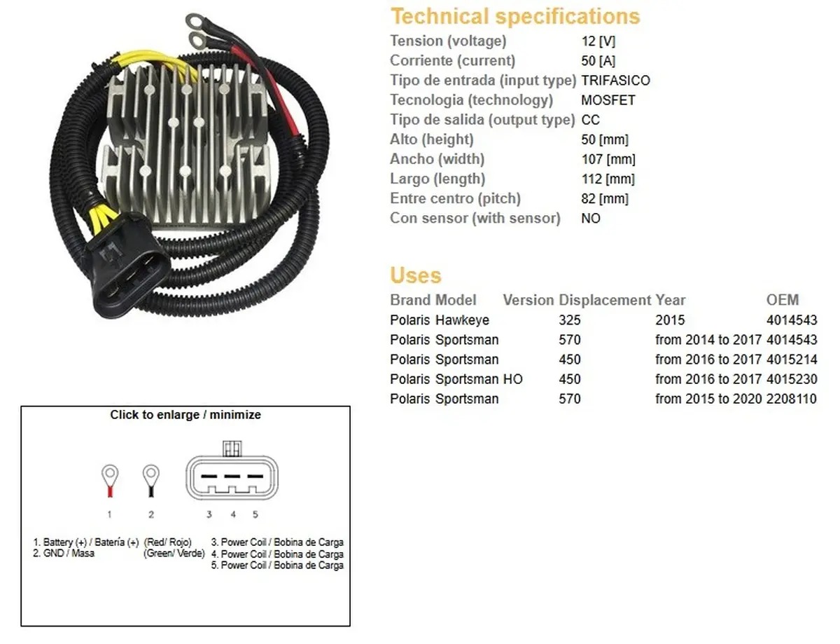 DZE regulátor napětí POLARIS SPORTSMAN 450 16-17; 570 14-20; HAWKEYE 325 15 (4014543; 4015214; 4015230) (50A) (DZE regulátor napětí POLARIS SPORTSMAN)