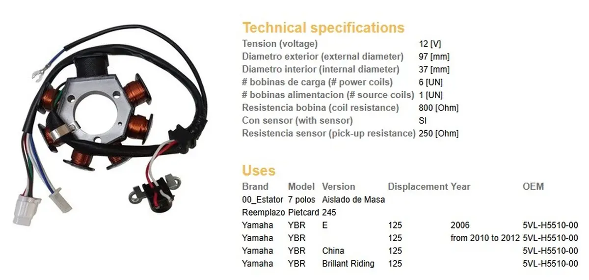 DZE stator alternátoru YAMAHA YBR 125 06-12 (5VL-H5510-00) (DZE stator alternátoru YAMAHA YBR 125 06-12 (5VL-H5510-00))