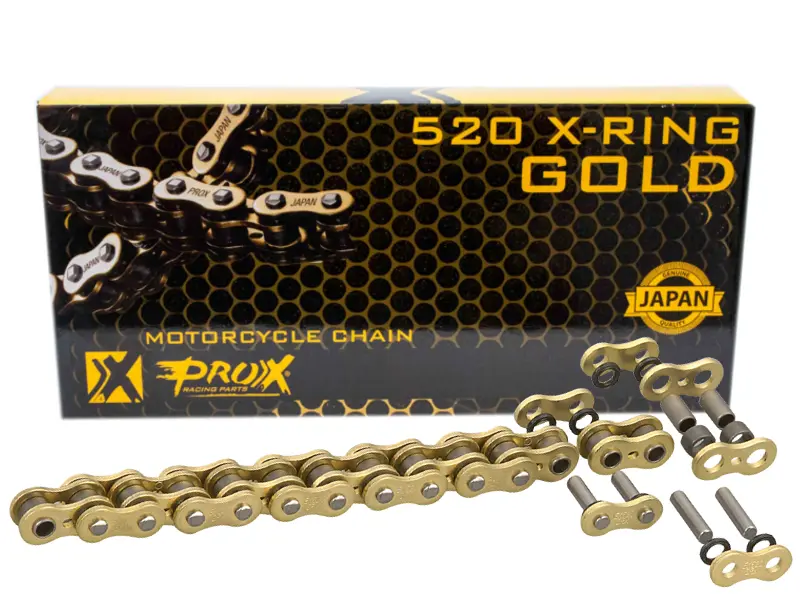 PROX hnací řetěz 520 X-RING GOLD 120 článků barva zlatá (rozpojený + spojka) (37,8KN) (PROX hnací řetěz 520 X-RING GOLD 120 článků barva zlatá)