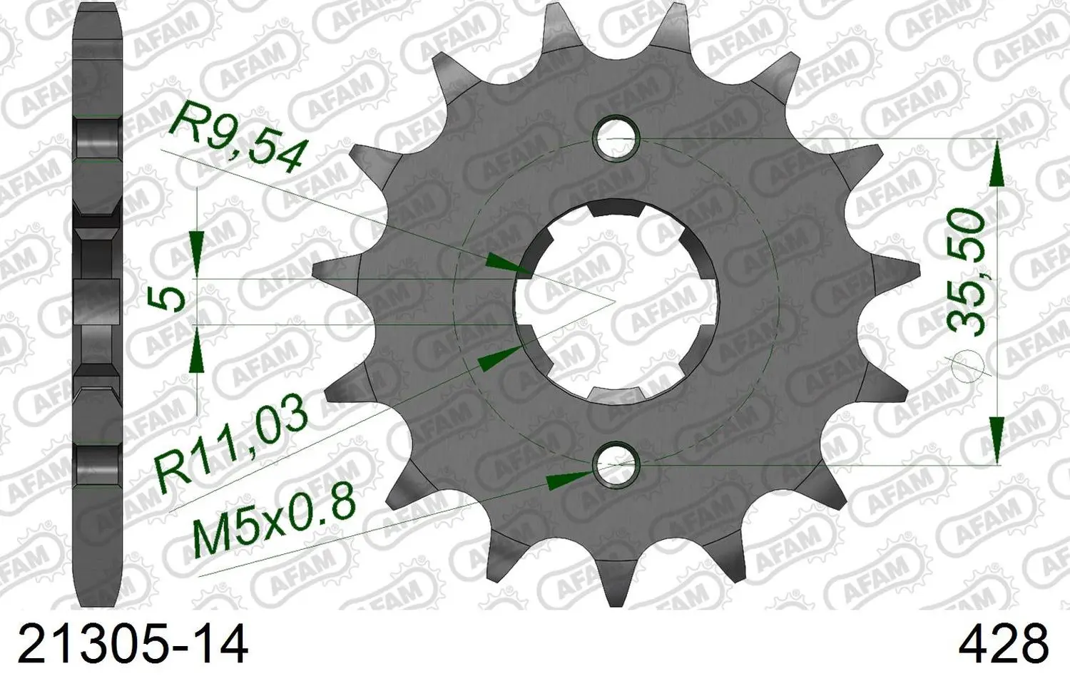 AFAM pastorek přední 2053 14 YAMAHA TW 125 (JTF1559.14) (řetěz 428) (AFAM pastorek přední 2053 14 YAMAHA TW 125 (JTF1559.14) (řetěz 428))