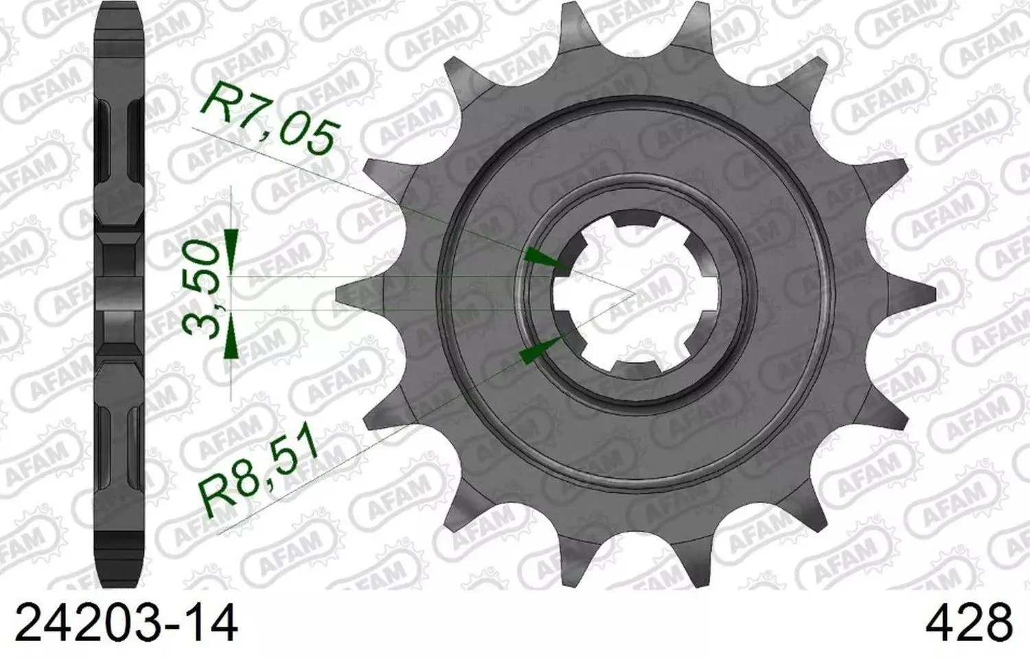 AFAM přední pastorek 2166 14 KAWASAKI KLX 125 '10-'14 (řetěz 428) (JTF273.14) (AFAM přední pastorek 2166 14 KAWASAKI KLX 125 '10-'14 (řetěz 428))