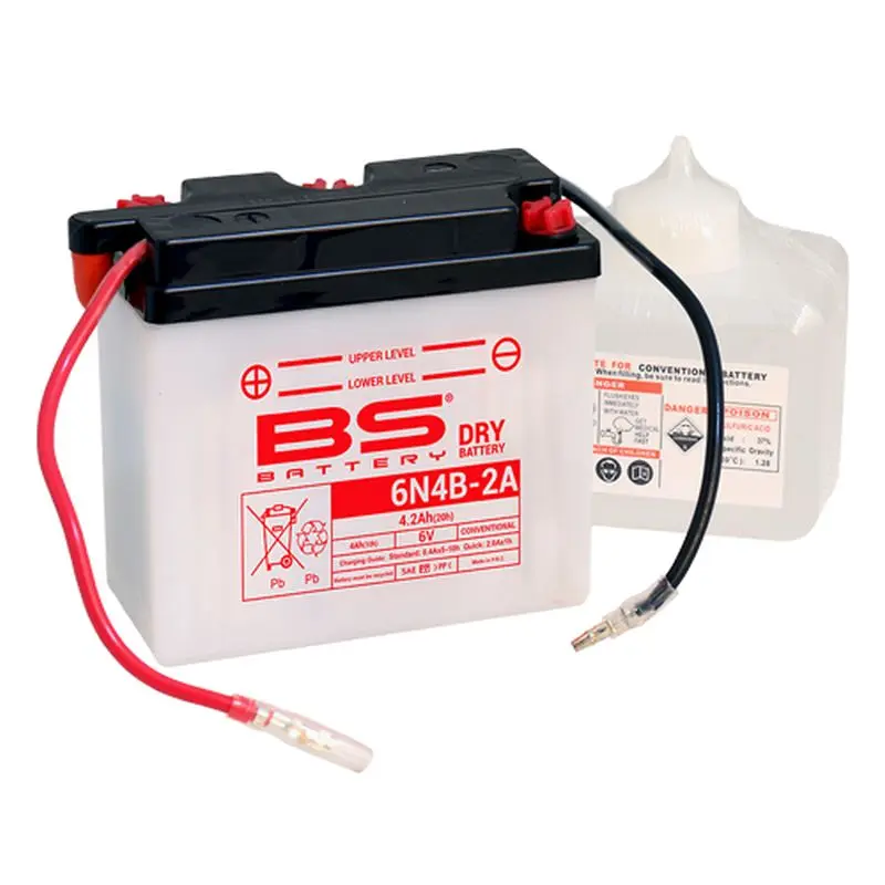 BS akumulátor 6N4B-2A 6V 4AH 102X48X96 obsluhovaný - elektrolyt zvlášť UE48 (12) ( )