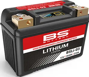 BS akumulátor lithium-iontový s indikátorem nabití LIFEPO4 BSLI-03 (134X65X92) (210A,36WH,3AH) (YTX7A-BS,YT7B-BS,YT9B-BS,YTX9-BS,YB9-B,YT7B-4,YT9B-4)