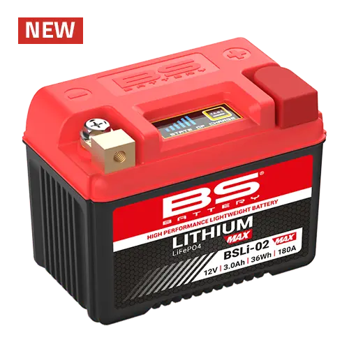 BS akumulátor lithium-iontový s indikátorem nabití LIFEPO4 BSLI-02 MAX (114X70X85) (180A,38,4WH,3AH) (YTX4L-BS,YTX5L-BS,YTX7L-BS,YTX7A-BS,YTZ5S,YTZ7S)