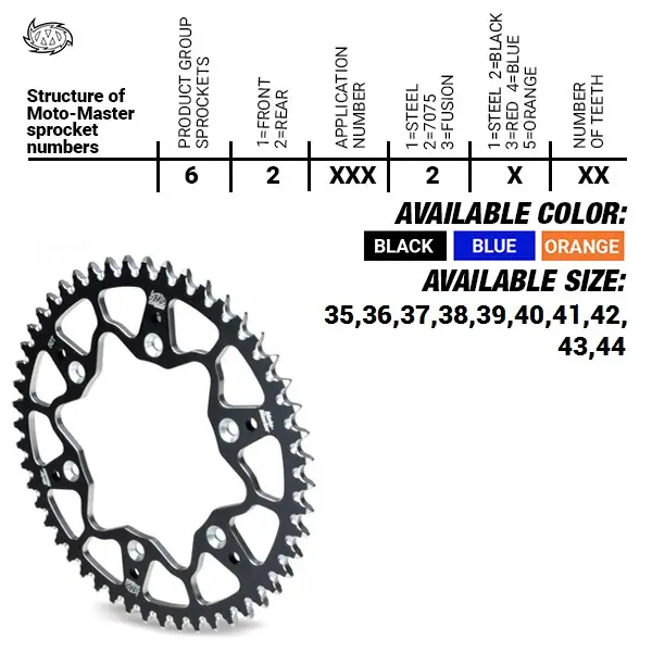 MOTO-MASTER řetězové kolo zadní hliníkové T7075 (ERGAL) 4644 40 (464440) KTM SX 50/SX 50 MINI '02- , SX-E5 E-BIKE '19-, GASGAS MC 50 MC-E E-BIKE 21-,