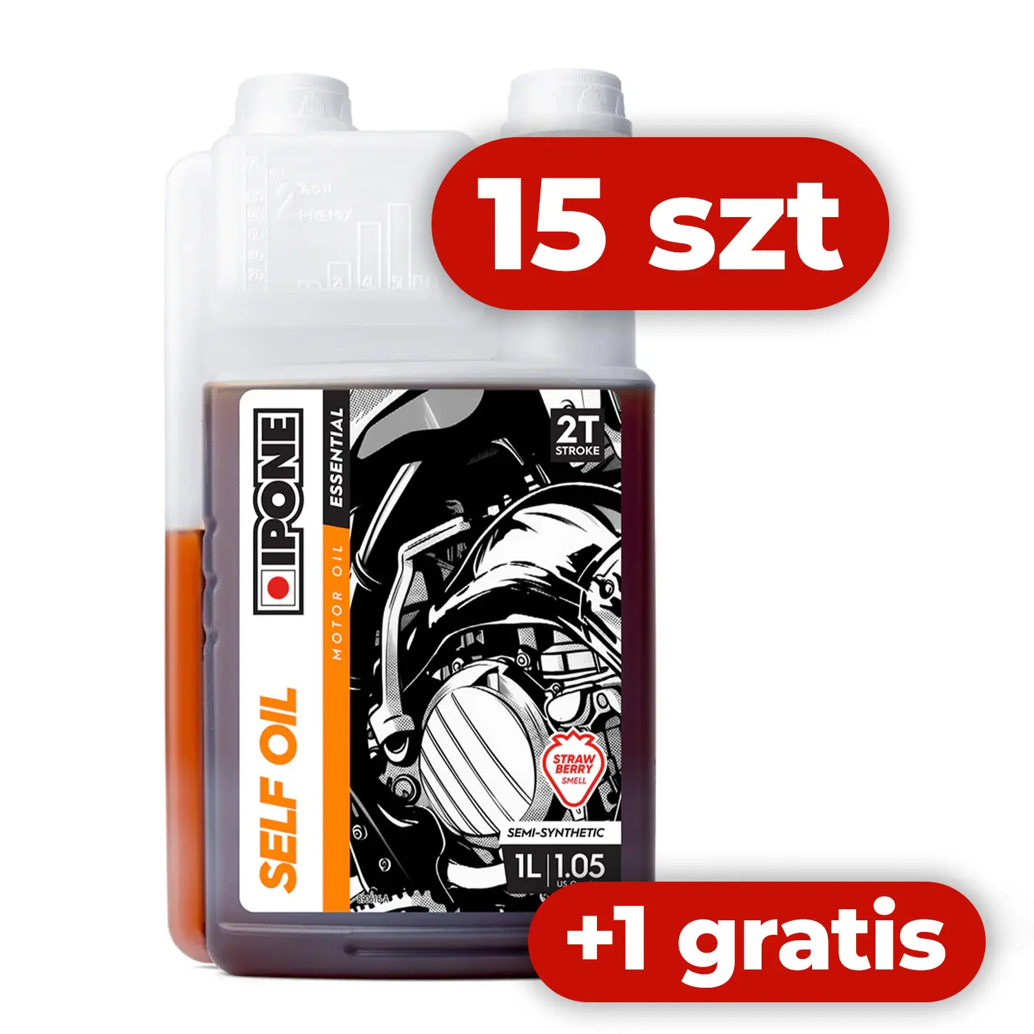 IPONE SELF OIL 2T směsový olej polosyntetický 1L jahoda (s dávkovačem) (AKC) (15) nahrazuje 800352 karton 15 kusů + 1 kus GRATIS (IPONE SELF OIL 2T)