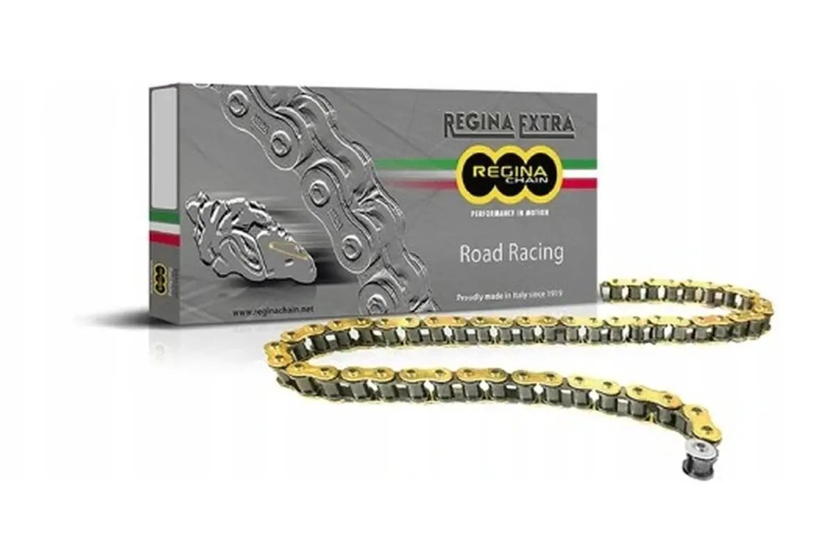 REGINA hnací řetěz 415 90GP4 (136 článků) ROAD závodní barva zlatá (415/136) (90GP4/1000) (bez O-kroužků) (REGINA hnací řetěz 415 90GP4 (136 článků))
