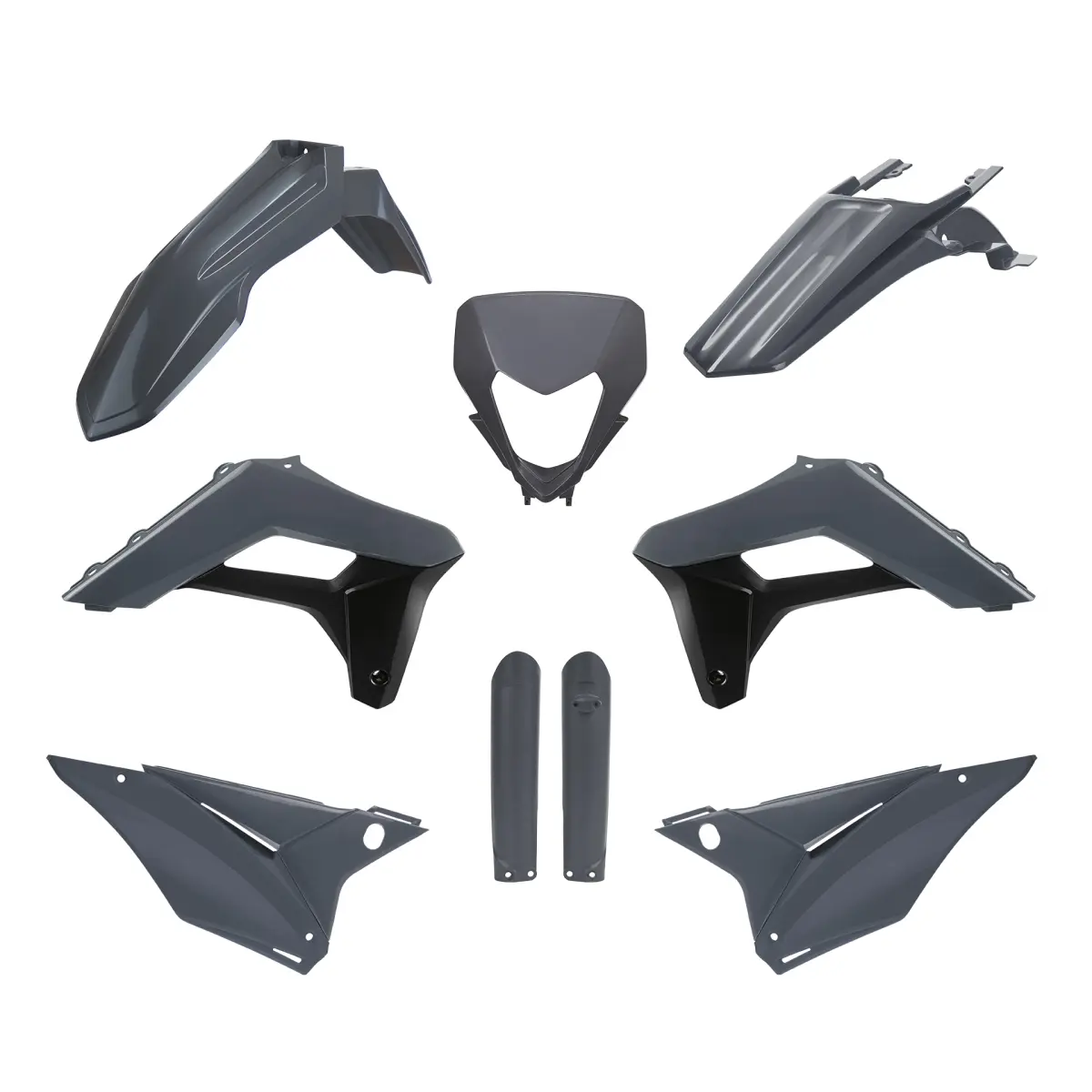 POLISPORT kompletní sada plastů (FULL KIT) SHERCO SE-R/SEF-R 24 v sadě kryt světla (8681100011) a kryty tlumičů (8398600011) barva šedá NEGRO