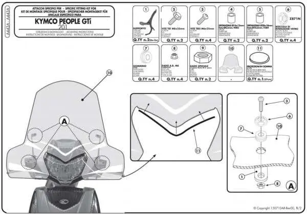 KAPPA upevnění plexi KYMCO PEOPLE GTI 125/200/300 10-20 (KAPPA upevnění plexi KYMCO PEOPLE GTI 125/200/300 10-20)