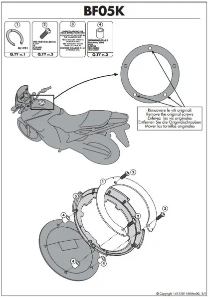 KAPPA držák Tanklock YAMAHA /MV/CAGIVA/BENELLI (KAPPA držák Tanklock YAMAHA /MV/CAGIVA/BENELLI)