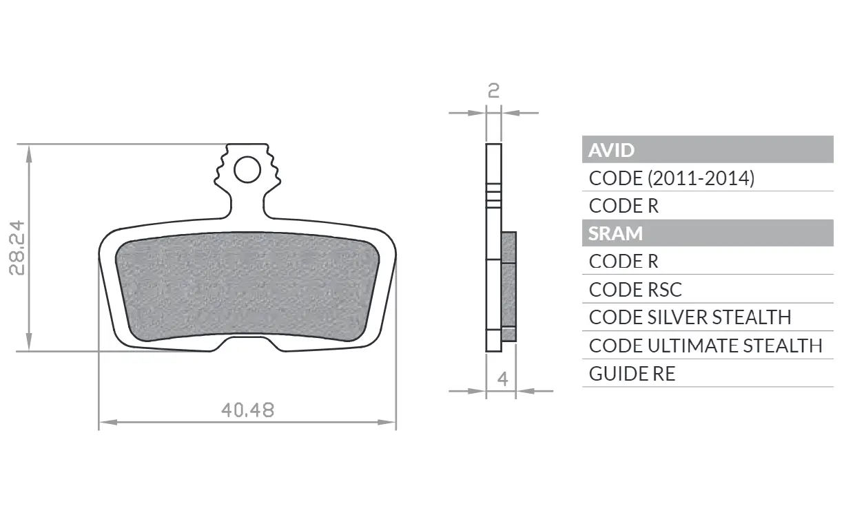 BRENTA BIKE brzdové destičky sintrované kovové MTB / silniční / elektrické vhodné pro AVID CODE (2011-2014) CODE R, SRAM CODE RSC / R (2017), GUIDE RE