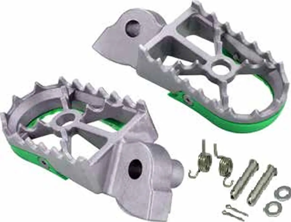 BUZZETTI stupačky řidiče KAWASAKI KX 250 19-22; KXF250 06-18; KX 450 21-22; KXF 450 07-18 ( nerez v kompletu s montážní sadou 2 pružiny, 2 čepy, 2