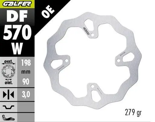 GALFER přední brzdový kotouč KTM SX 65 25-; HUSQVARNA TC 65 25-; GAS GAS MC 65 25- (198X90X3mm) WAVE (GALFER přední brzdový kotouč KTM SX 65 25-;)
