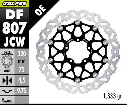 GALFER přední brzdový kotouč DUCATI DIAVEL 1200 11-; HYPERMOTARD 939/950 13-; MONSTER 796/797/821/1200 10-; MULTISTRADA 937/950/1200 10-; X DIAVEL