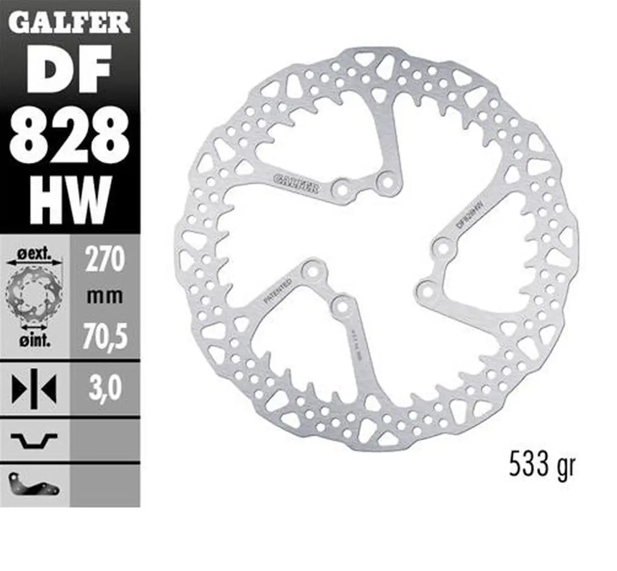 GALFER přední brzdový kotouč TM EN/MX/SMR/SMX 125/144/250/300/400/450/530 00-24 (270X70,5X3mm) SHARK ENDURO MX (GALFER přední brzdový kotouč TM)