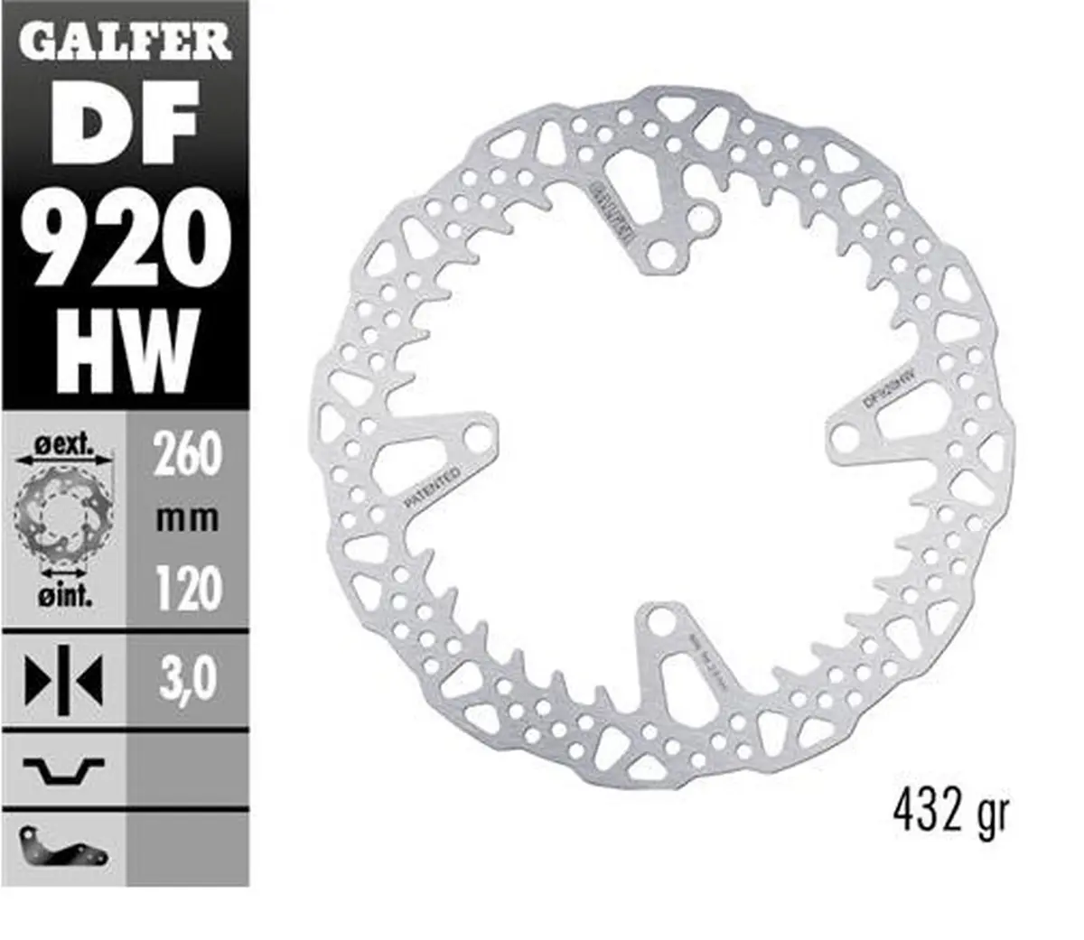 GALFER přední brzdový kotouč SHERCO SE 125 21-24; 250SE/SEF 14-24; 300SE/SEF 14-24; 450SEF 15-24 (260X120X3mm) SHARK ENDURO MX (GALFER přední brzdový)