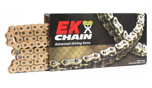 EK hnací řetěz EK520MVXZ2 120 QX-RING barva zlatá (do 1000ccm) vyrobeno v Japonsku nýtovací spojka (EK hnací řetěz EK520MVXZ2 120 QX-RING barva zlatá)