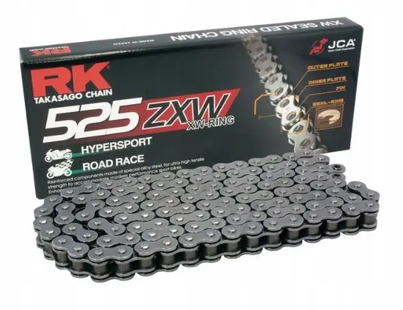 RK hnací řetěz 525ZXW-116 (XW-RING) nýtovací spojka (CLF) v sadě barva STANDARD (objem: do 1300 ccm) (RK hnací řetěz 525ZXW-116 (XW-RING) nýtovací)