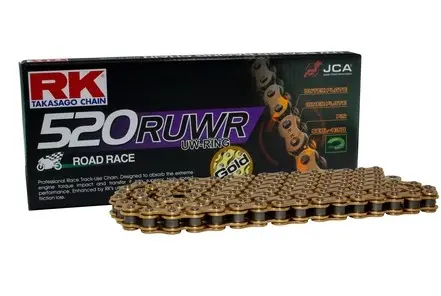 RK hnací řetěz GB520RUWR-122 (UW-RING) nýtovací spojka (CLF) v sadě barva zlatá (objem: do 800 ccm) (RK hnací řetěz GB520RUWR-122 (UW-RING) nýtovací)