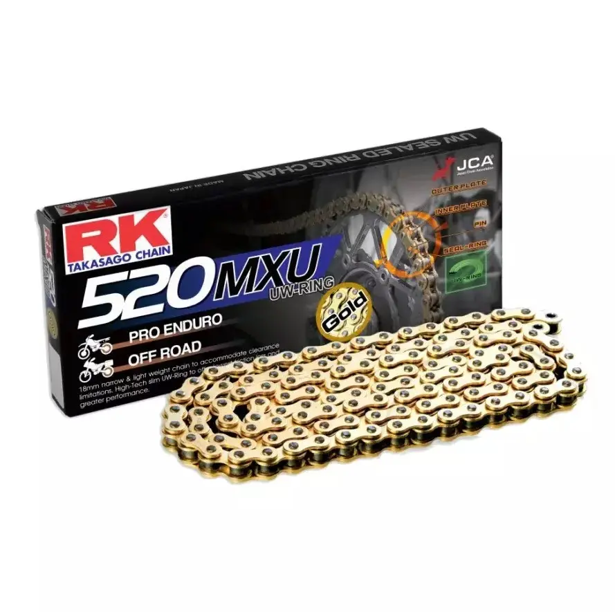 RK hnací řetěz (ENDURO) GB520MXU-120 (UW-RING) nýtovací spojka (CLF) v sadě barva zlatá (objem: do 500 ccm) (RK hnací řetěz (ENDURO) GB520MXU-120)