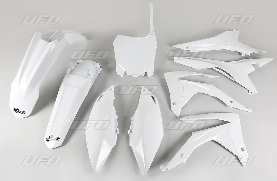 UFO kompletní sada plastů HONDA CRF 250R 14-17, CRF 450R 13-16 s kryty vzduchových filtrů barva bílá (HO121E041) (UFO kompletní sada plastů HONDA CRF)