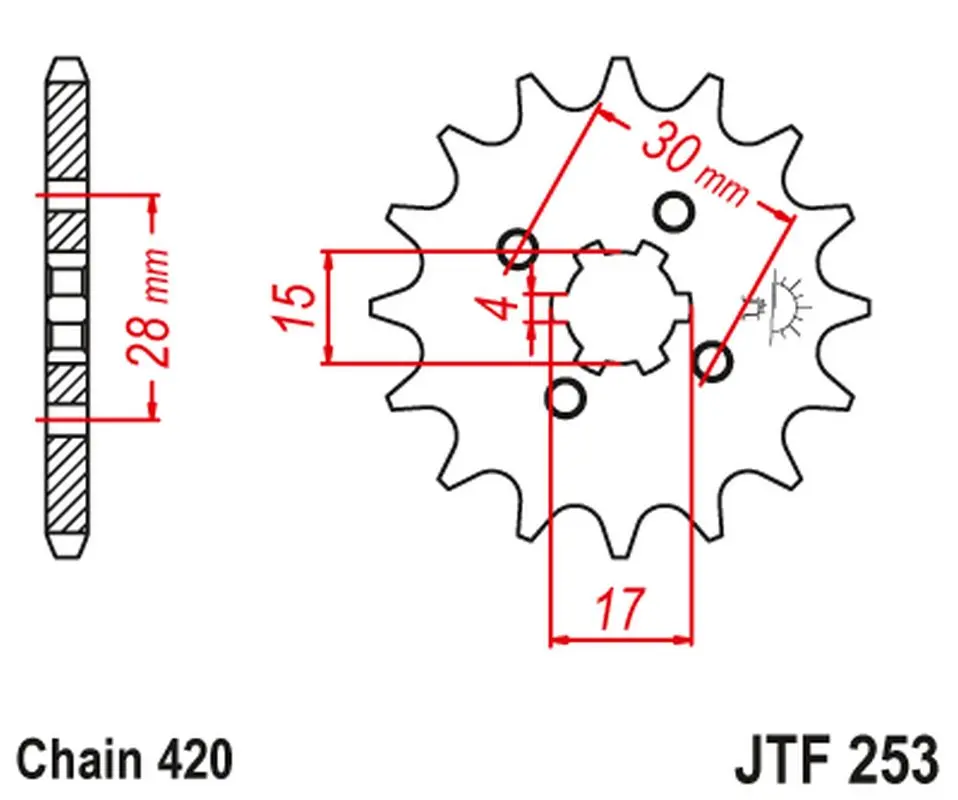 JT řetězové kolečko přední 255 17 HONDA MTX/MBX/XR 80 (25517JT) (řetěz 420) (JT řetězové kolečko přední 255 17 HONDA MTX/MBX/XR 80 (25517JT) (řetěz)