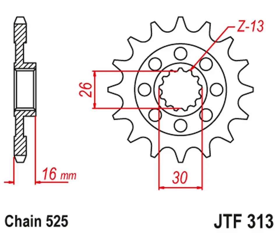 JT řetězové kolo přední 344 16 HONDA VFR 750 R '88-92' (RC30) (34416JT) (řetěz 525) (JT řetězové kolo přední 344 16 HONDA VFR 750 R '88-92' (RC30))