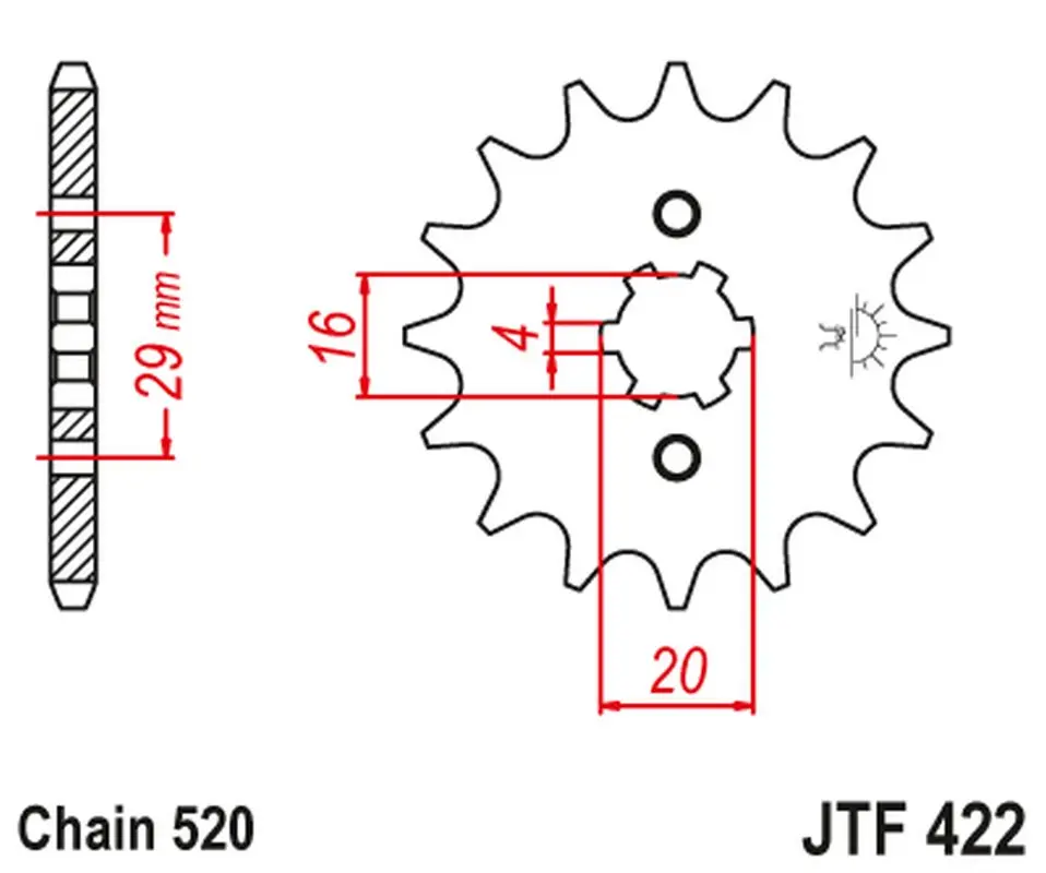 JT řetězové kolo přední 514 15 KAWASAKI KX 125 '84-'93 (51415JT) (řetěz 520) (JT řetězové kolo přední 514 15 KAWASAKI KX 125 '84-'93 (51415JT) (řetěz)