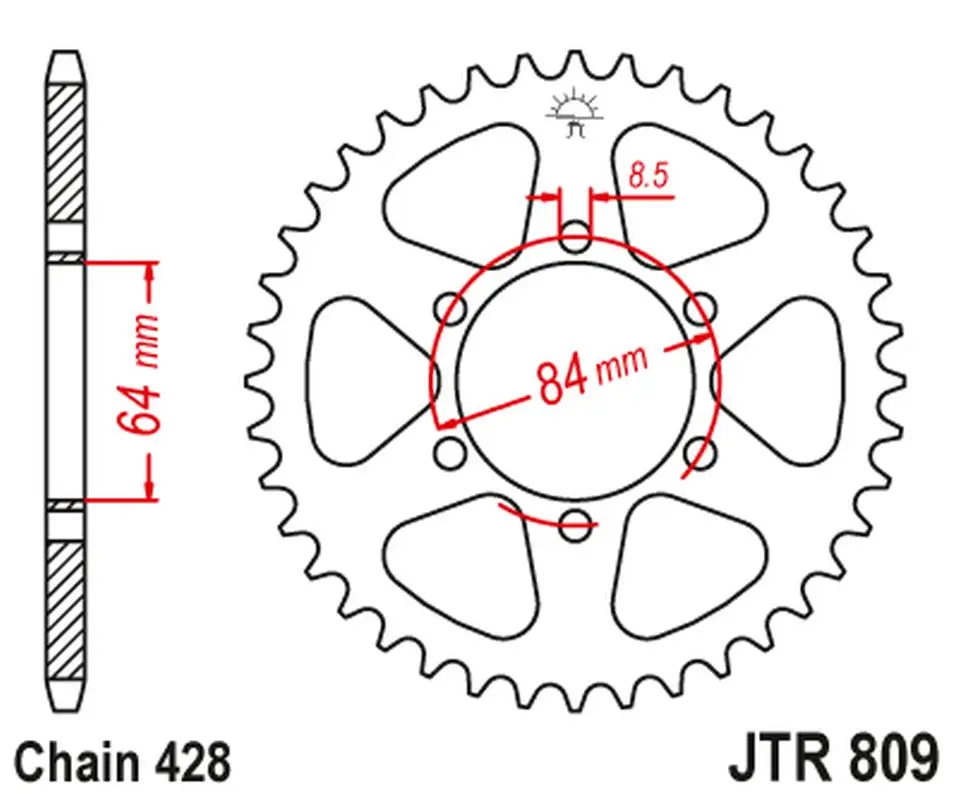 JT zadní řetězové kolečko 809 47 SUZUKI TC 100 '72-77, TS 100 '73-75, DR 125 '80-85, SP 125 '82-83 (80947JT) (JT zadní řetězové kolečko 809 47 SUZUKI)