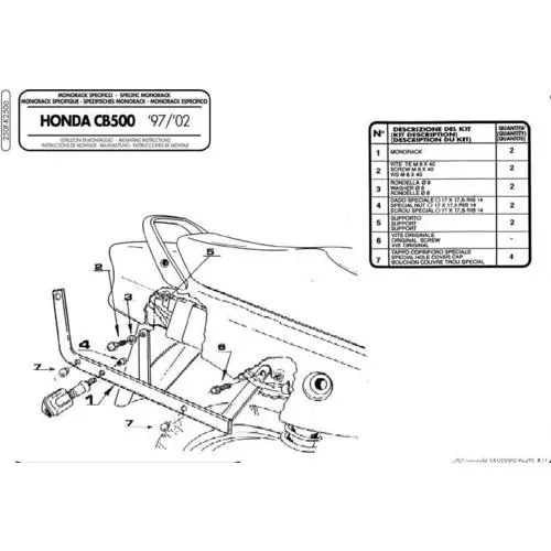 KAPPA zadní nosič kufru HONDA CB 500 (97-05), CB 500S (00-05) ( bez plotny ) (KAPPA zadní nosič kufru HONDA CB 500 (97-05), CB 500S (00-05) ( bez)
