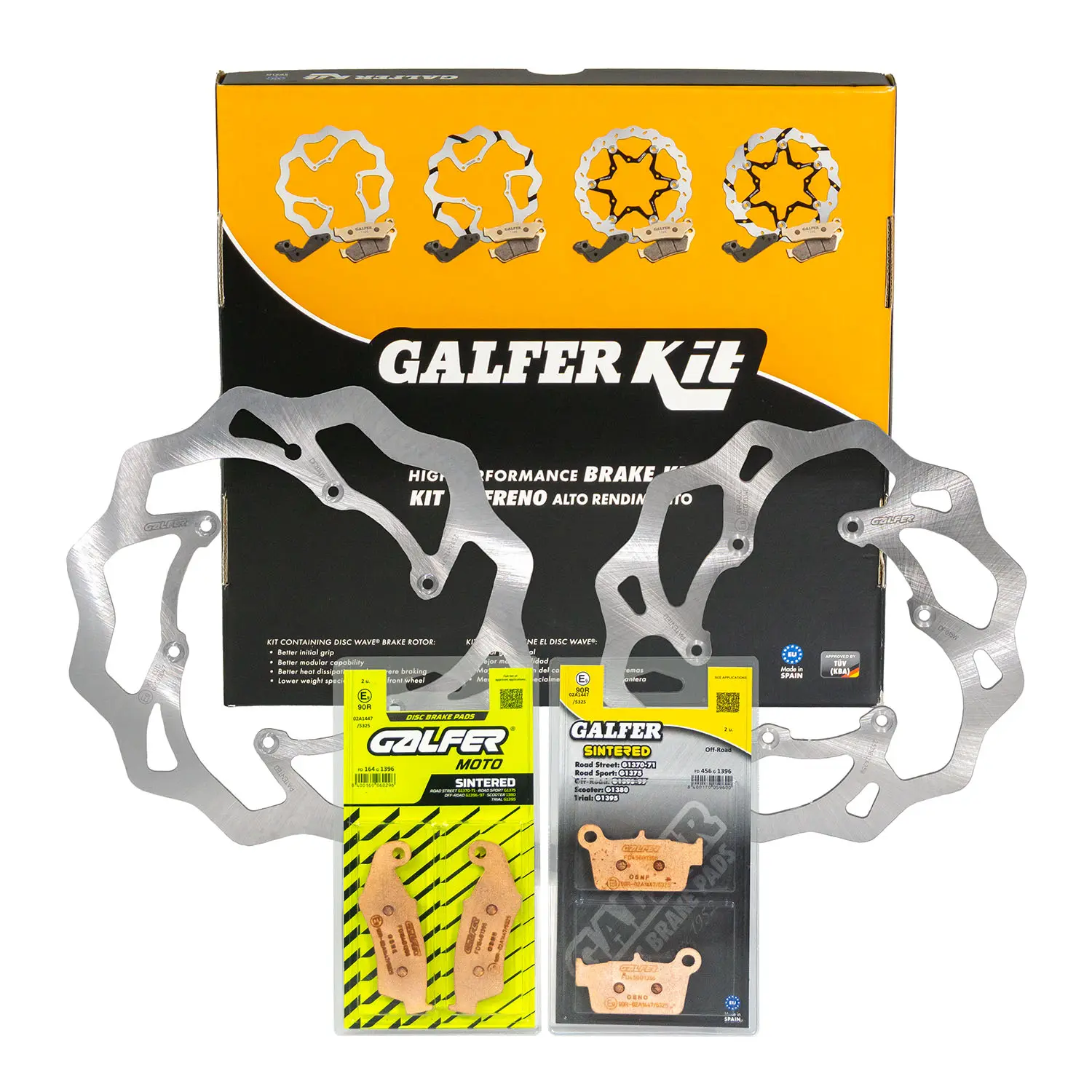 GALFER sada BETA RR 2T 250/300 závodní 13-; RR 4T 350/390/430/480 závodní 13- (brzdové kotouče a destičky vpředu a vzadu) (GALFER sada BETA RR 2T)