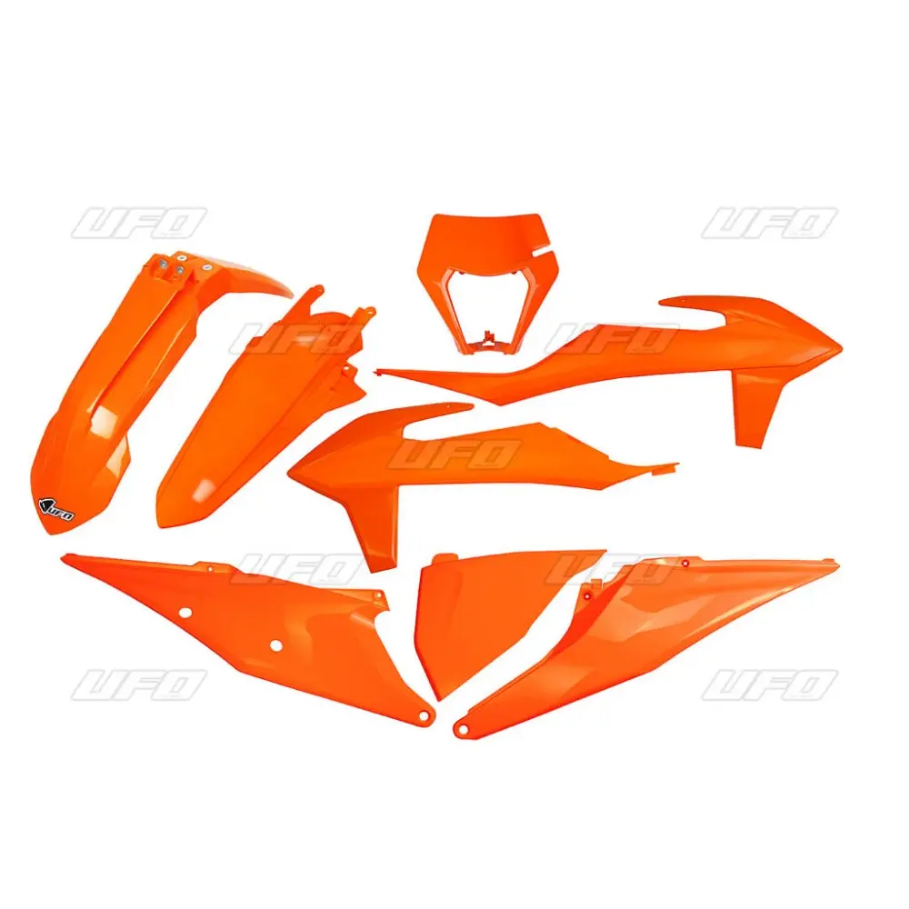 UFO kompletní sada plastů KTM EXC 125 20-21, EXC 250 / 300 TPI 20-23, EXC-F 250 / 350 / 450 / 500 20-23 s krytem světla barva oranžová (KT527E127)
