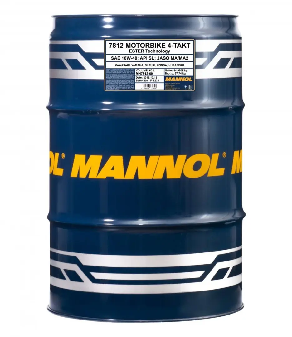 MANNOL motorový olej 4T MOTORBIKE 10W40 60L ESTER + MA2 syntetický (7812) (API SN) - 1 sud 60 L (MANNOL motorový olej 4T MOTORBIKE 10W40 60L ESTER +)