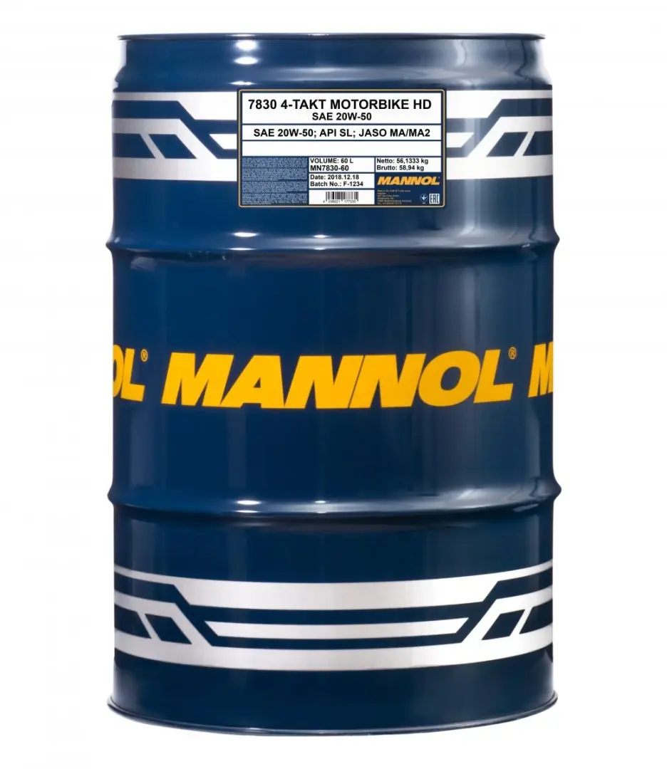 MANNOL motorový olej 4T MOTORBIKE HD 20W50 60L V-TWIN MA2 polosyntetický (7830) - sud 60 L (MANNOL motorový olej 4T MOTORBIKE HD 20W50 60L V-TWIN MA2)