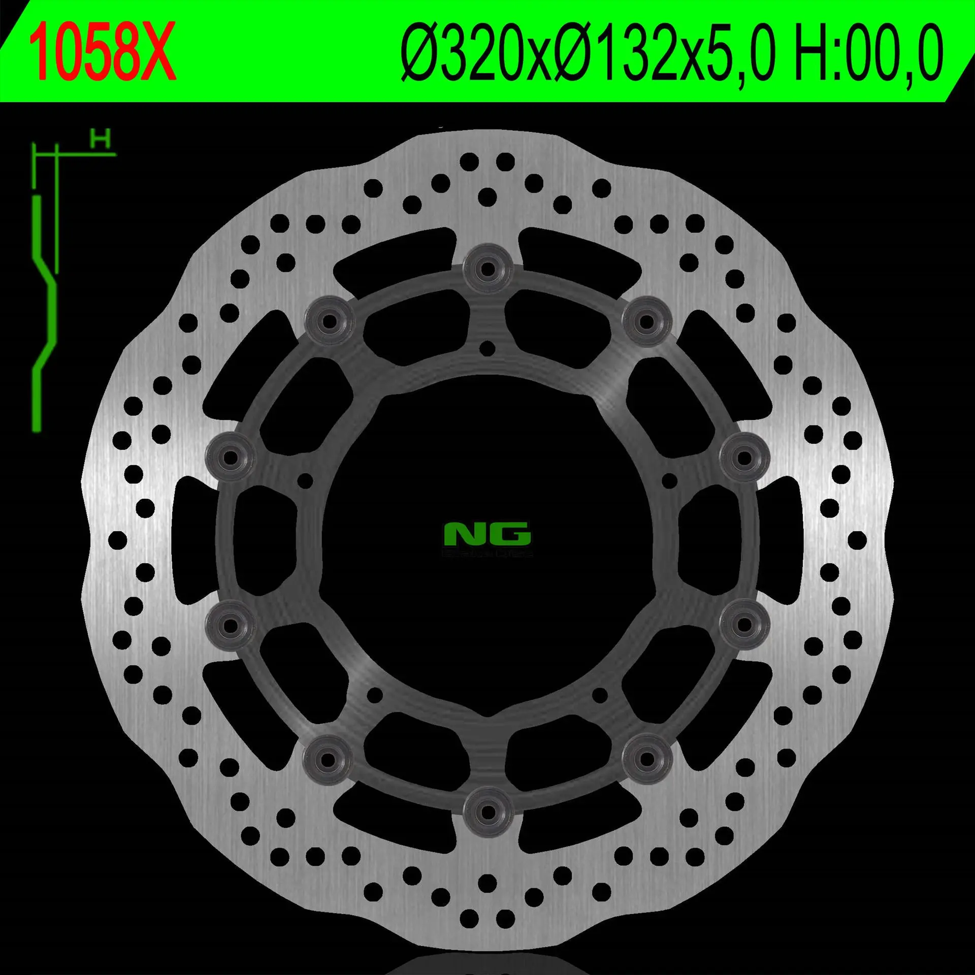 NG přední brzdový kotouč YAMAHA YZF R1 04-06 / 15-16, FZ1 06-13, R6 20-, V-MAX 09-16, MT-10 16-21 (320X132X5mm) (5X8,5mm) WAVE plovoucí (NG přední)