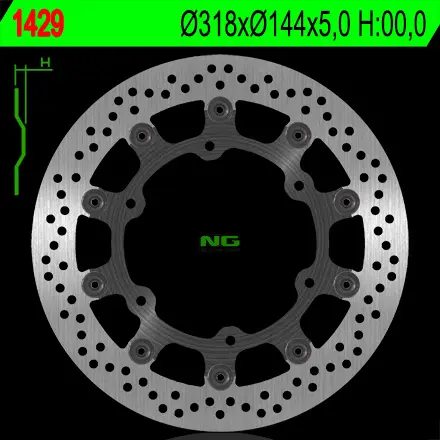 NG brzdový kotouč přední HONDA VF 750C 94-04, ST 1100 91-01, VT 1100C 92-98, TRIUMPH 900 (plovoucí) (318X144X5) (6X10,5mm) (NG brzdový kotouč přední)