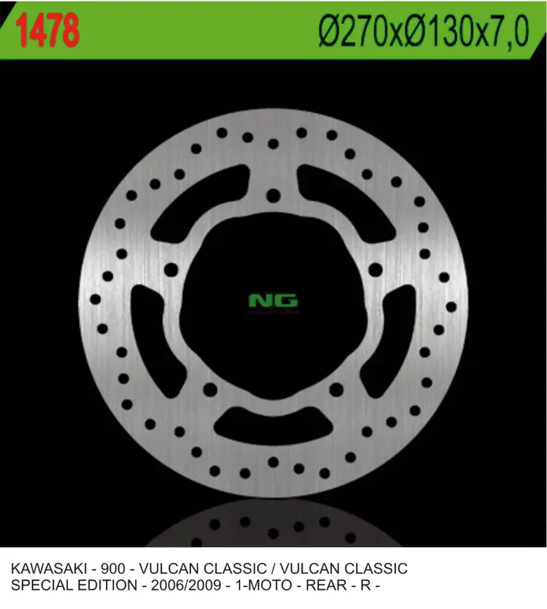 NG brzdový kotouč zadní KAWASAKI VN 900 CLASSIC 07-15, VN 900TOURER 14-17 (270X130X7,0mm) (NG brzdový kotouč zadní KAWASAKI VN 900 CLASSIC 07-15, VN)