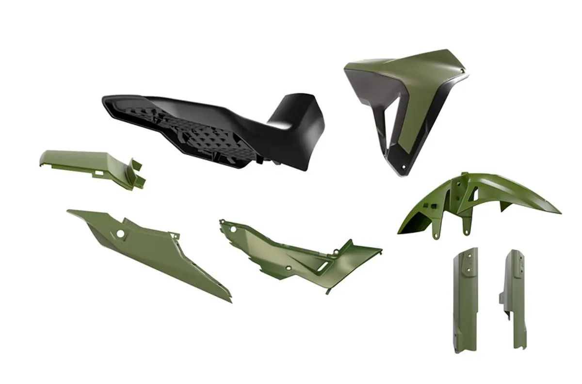 RACETECH (RTECH) kompletní sada plastů se sedlem REVOLUTION HONDA XL 750 TRANSALP 23-25 barva tmavě zelená / černá ( )