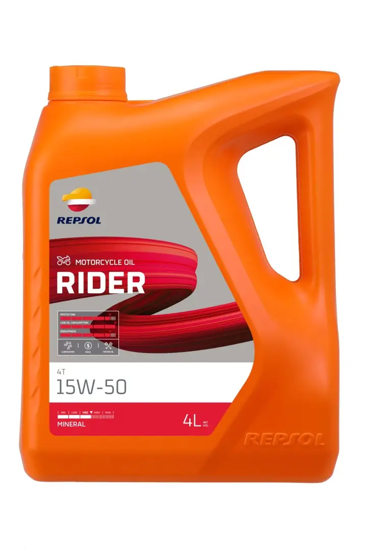 REPSOL motorový olej 4T RIDER 15W50 4L MA2 minerální (5) - nahrazuje RP165M54 (REPSOL motorový olej 4T RIDER 15W50 4L MA2 minerální (5) - nahrazuje)