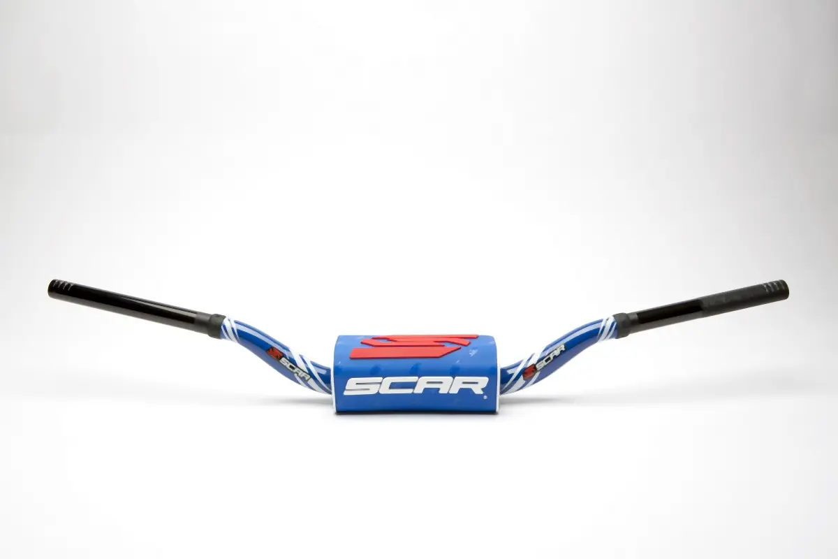 SCAR RACING řidítka 28,6mm model RC BEND barva modrá/černá chránič barva modrá/bílá/červená (SCAR RACING řidítka 28,6mm model RC BEND barva)
