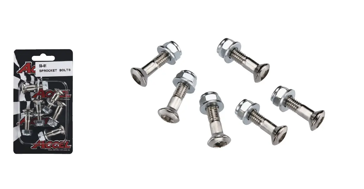 ACCEL sada šroubů zadního řetězového kolečka s maticemi (6 ks) M8X34mm (ACCEL sada šroubů zadního řetězového kolečka s maticemi (6 ks) M8X34mm)